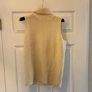J. Crew Sleeveless Ribbed Marino Wool Turtleneck Sweater - Cream Size Size XS